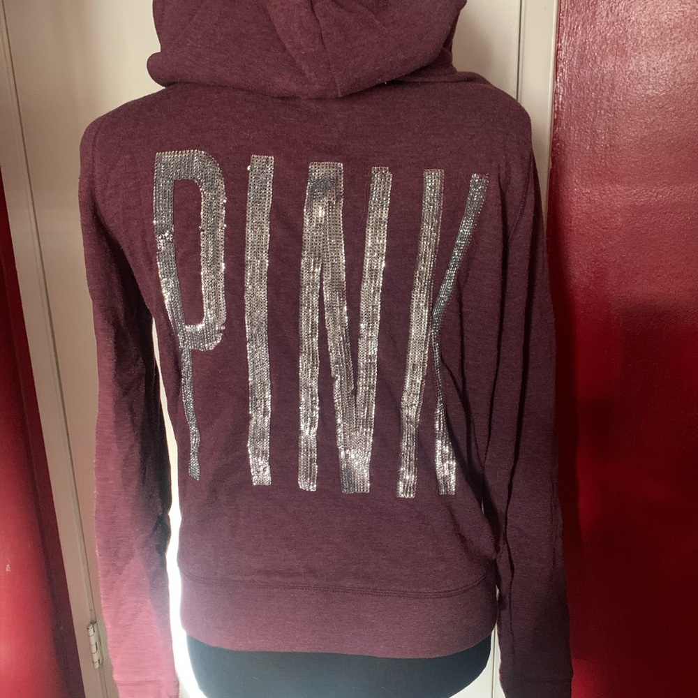 VS Pink Sequin Hoodie in Burgundy